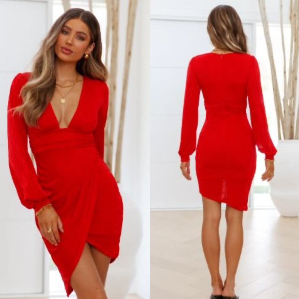 Red Dress - Long Sleeve - Holiday Dress - Jessie Dress Red - New
